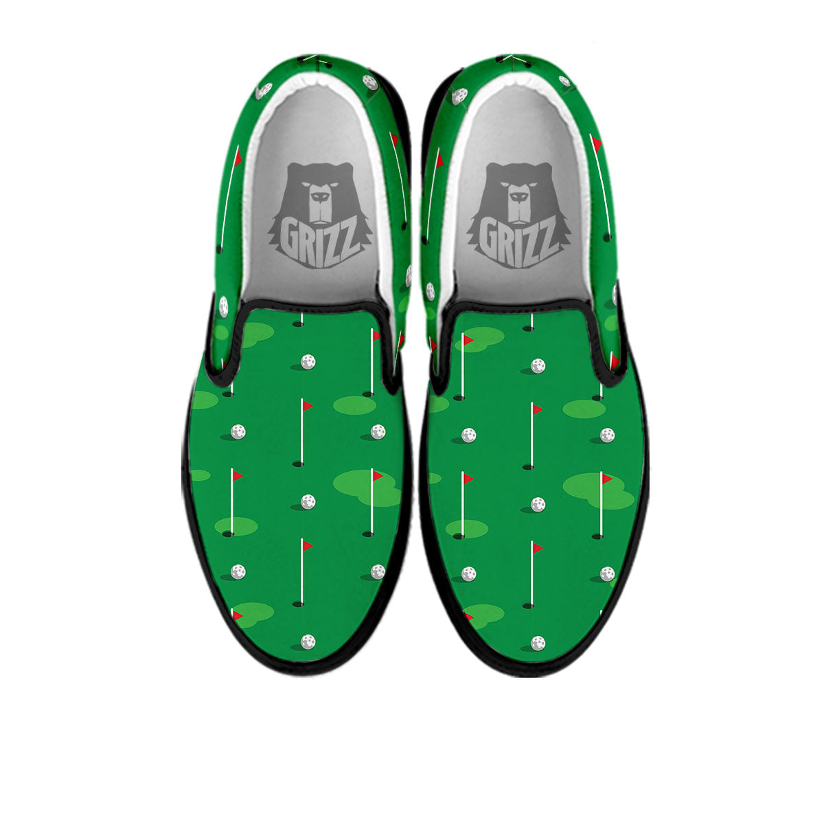 Golf Ball Green Print Pattern Black Slip On Shoes-grizzshop