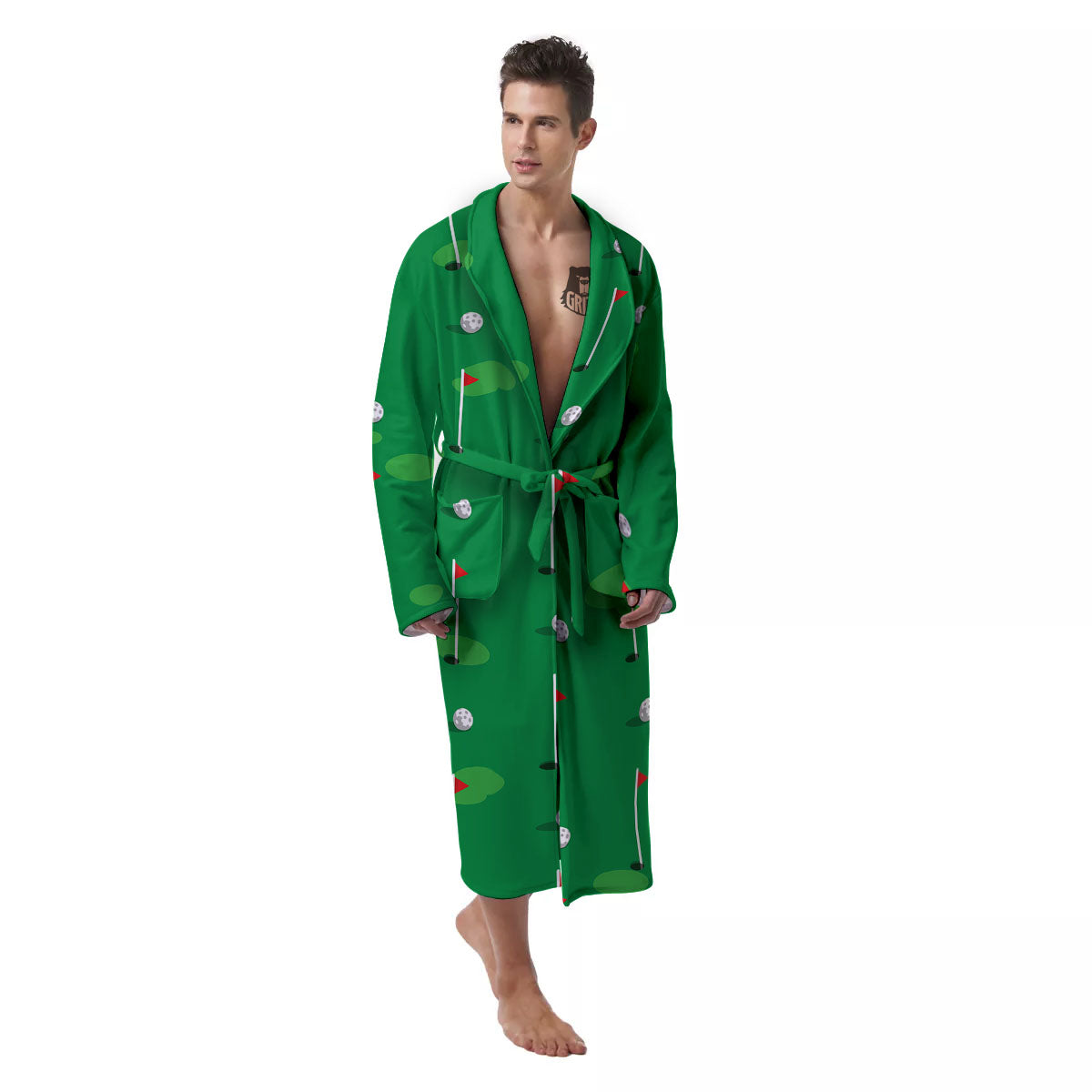 Golf Ball Green Print Pattern Men's Robe-grizzshop