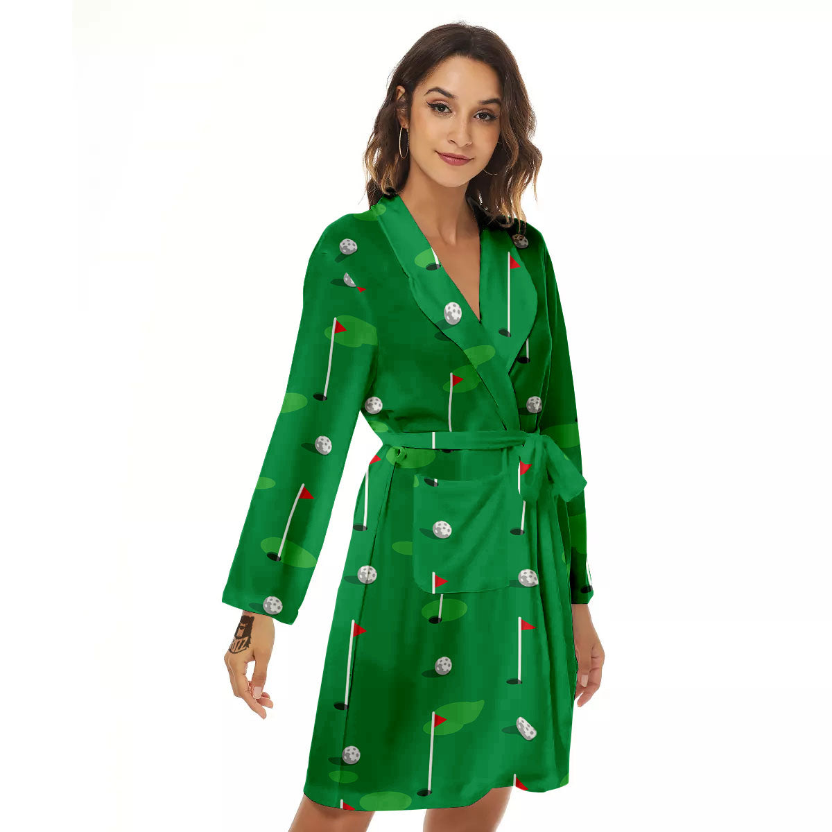 Golf Ball Green Print Pattern Women's Robe-grizzshop