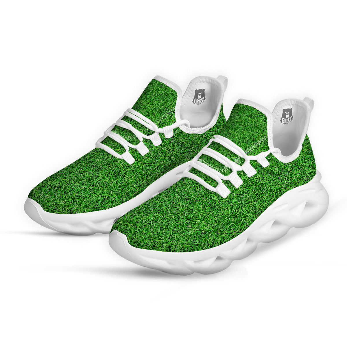 Golf Grass Print White Running Shoes-grizzshop
