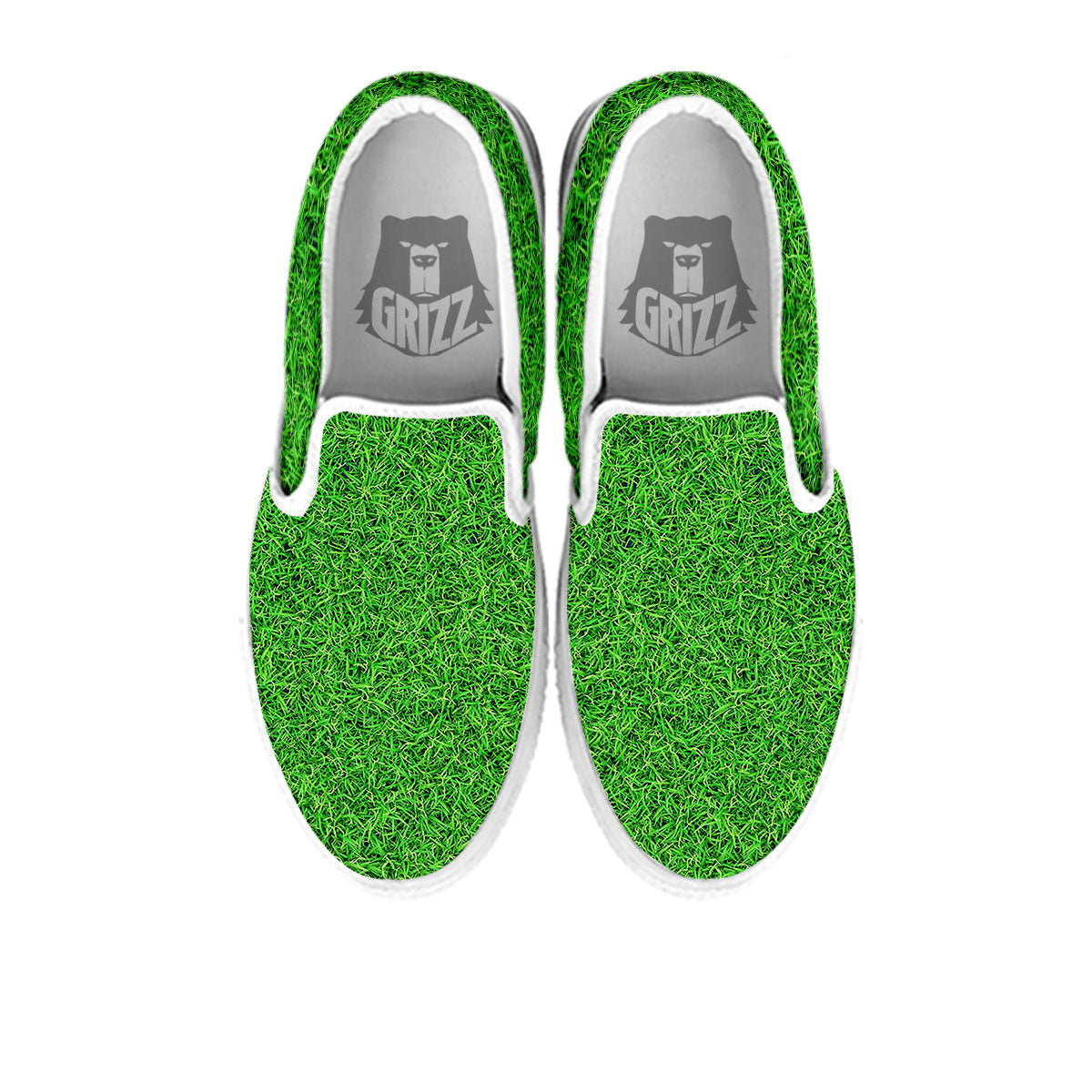 Golf Grass Print White Slip On Shoes-grizzshop