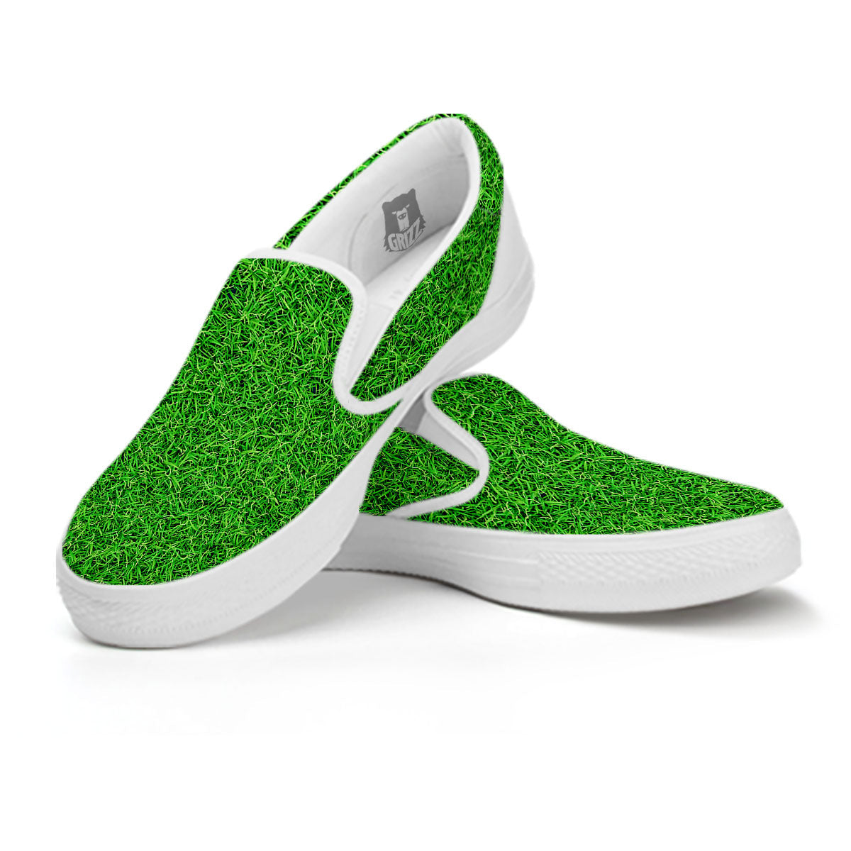 Golf Grass Print White Slip On Shoes-grizzshop