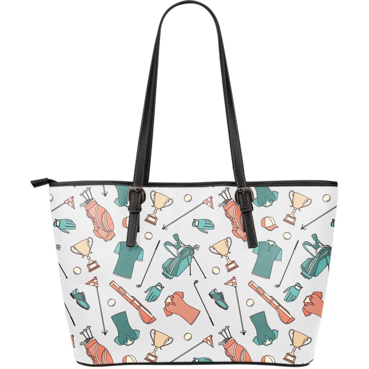 Golf Pattern Print Leather Tote Bag-grizzshop