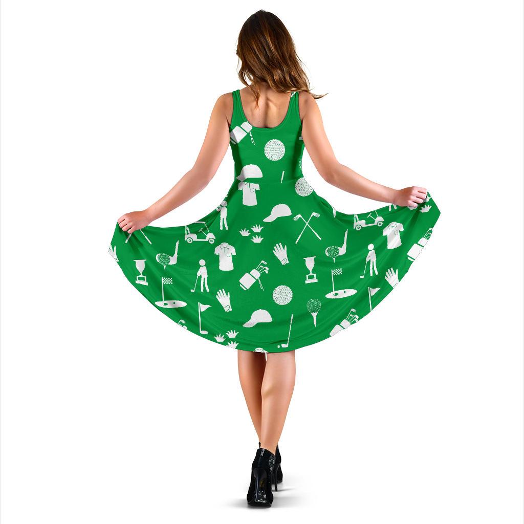Golf Green Pattern Print Dress-grizzshop