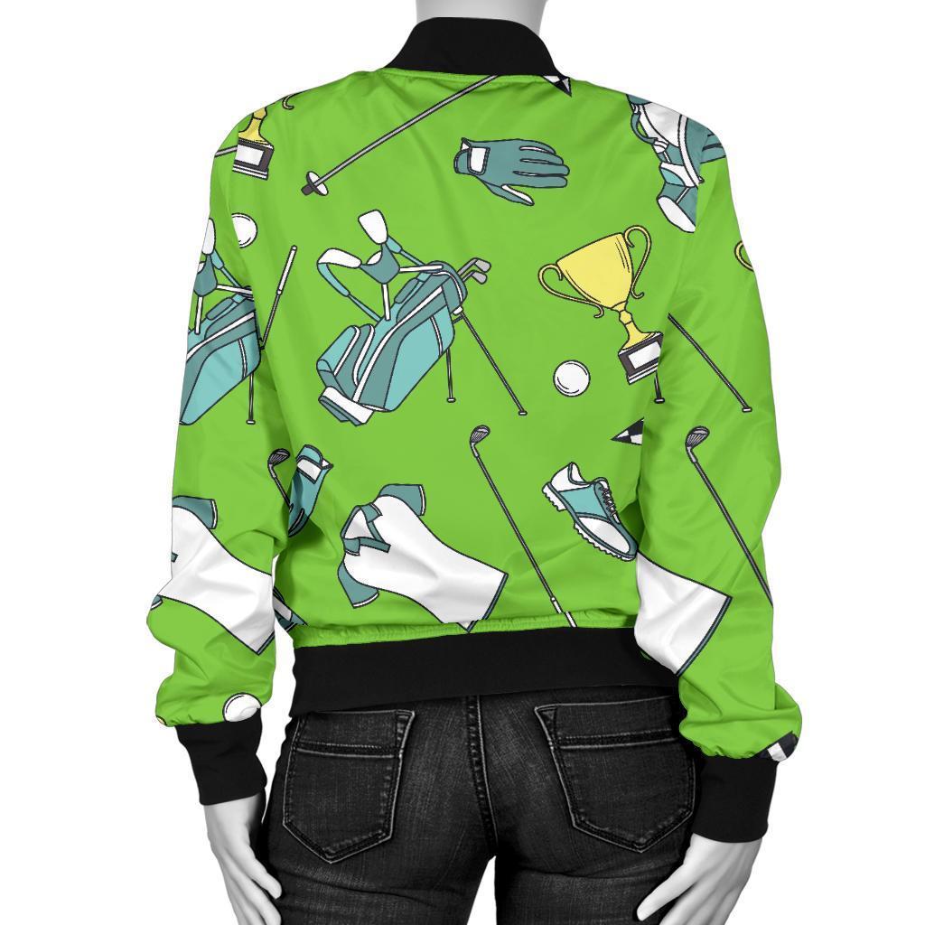 Golf Green Print Pattern Women Casual Bomber Jacket-grizzshop