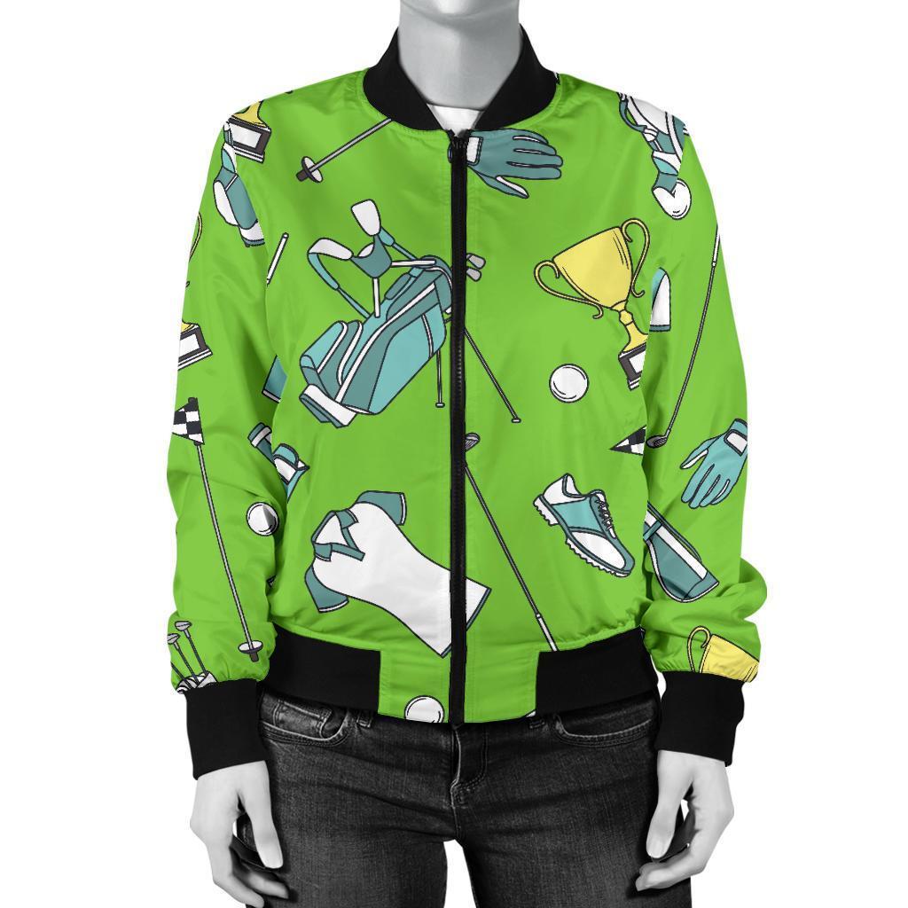Golf Green Print Pattern Women Casual Bomber Jacket-grizzshop
