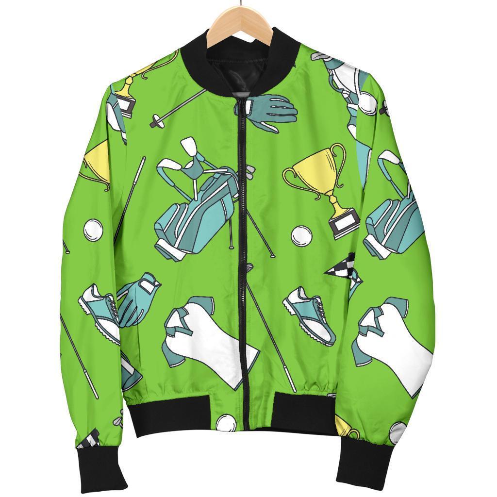 Golf Green Print Pattern Women Casual Bomber Jacket-grizzshop