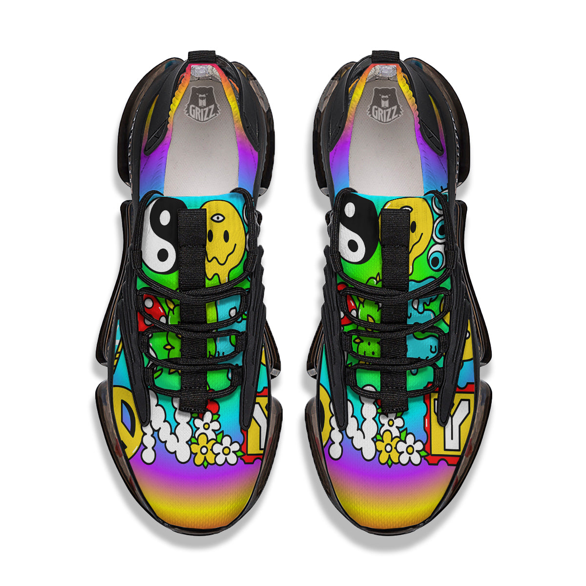 Good Vibes Only Quote Trippy Psychedelic Print Black Gym Shoes-grizzshop