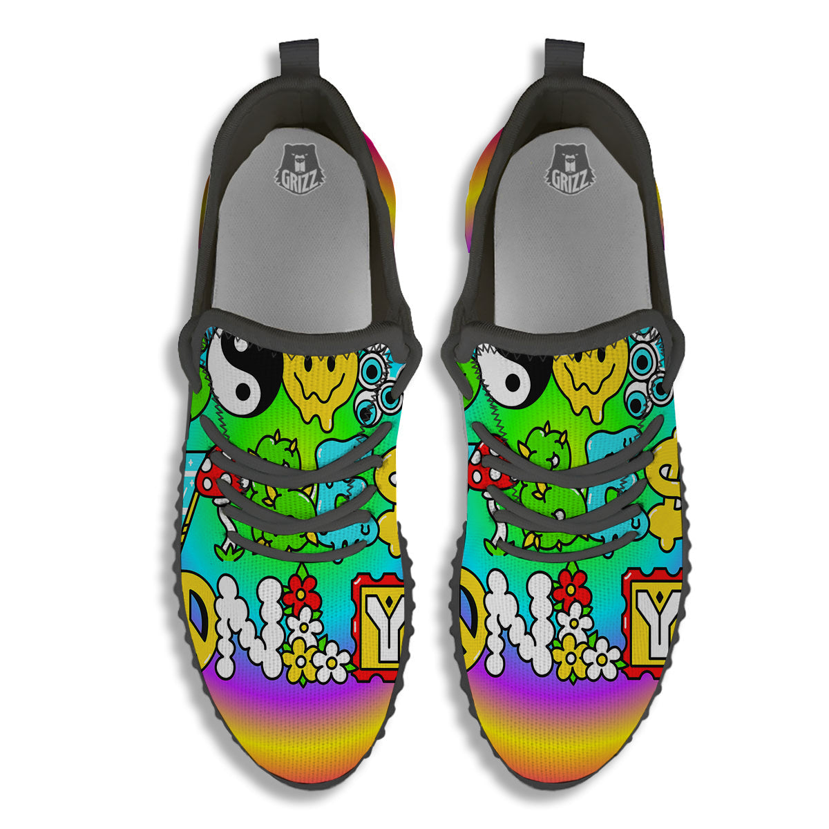 Good Vibes Only Quote Trippy Psychedelic Print Black Walking Shoes-grizzshop