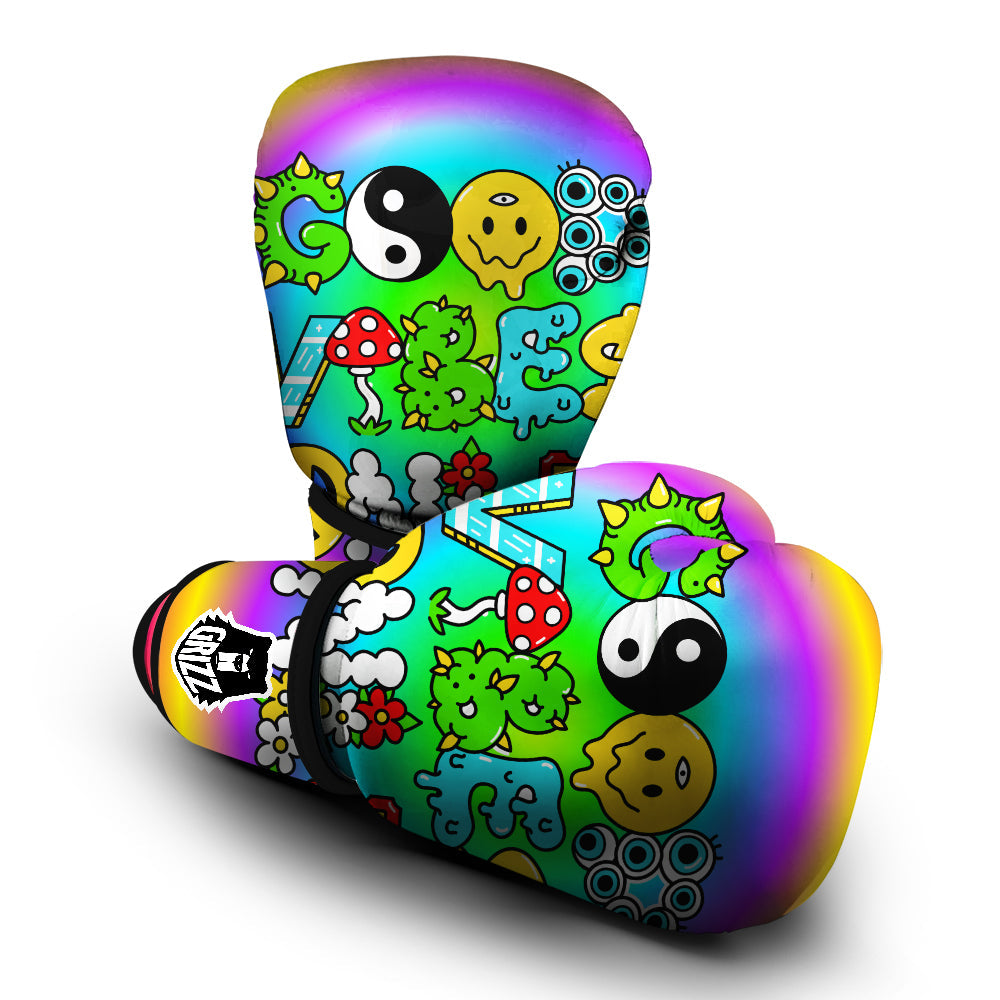 Good Vibes Only Quote Trippy Psychedelic Print Boxing Gloves-grizzshop