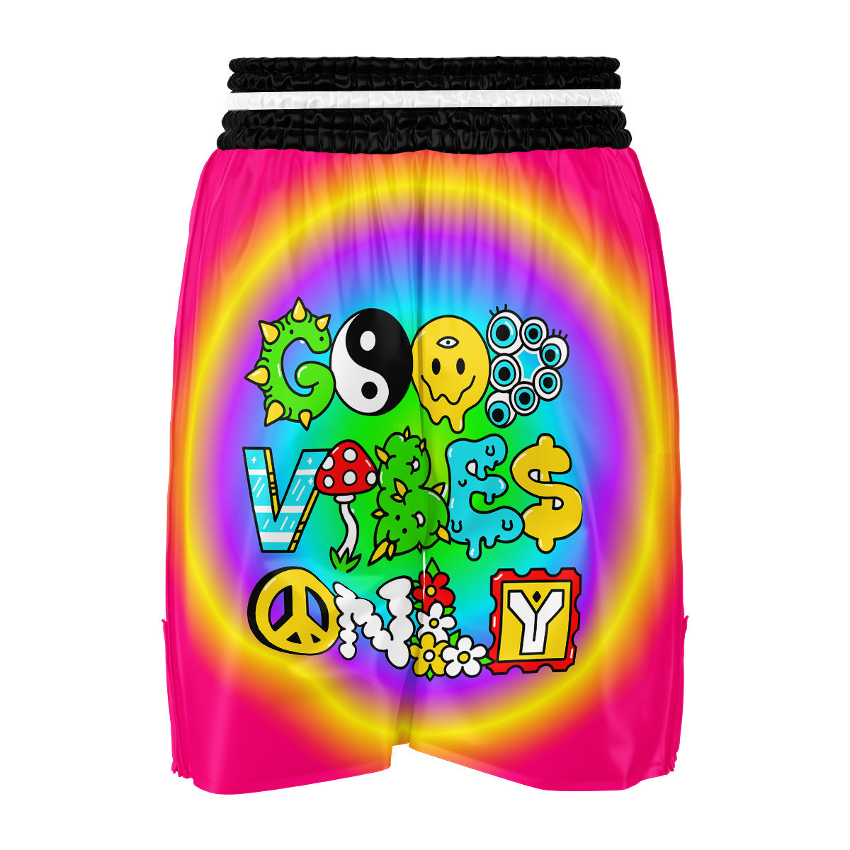 Good Vibes Only Quote Trippy Psychedelic Print Boxing Shorts-grizzshop