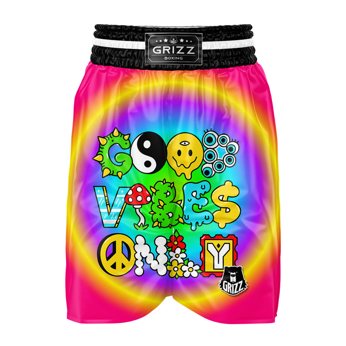 Good Vibes Only Quote Trippy Psychedelic Print Boxing Shorts-grizzshop