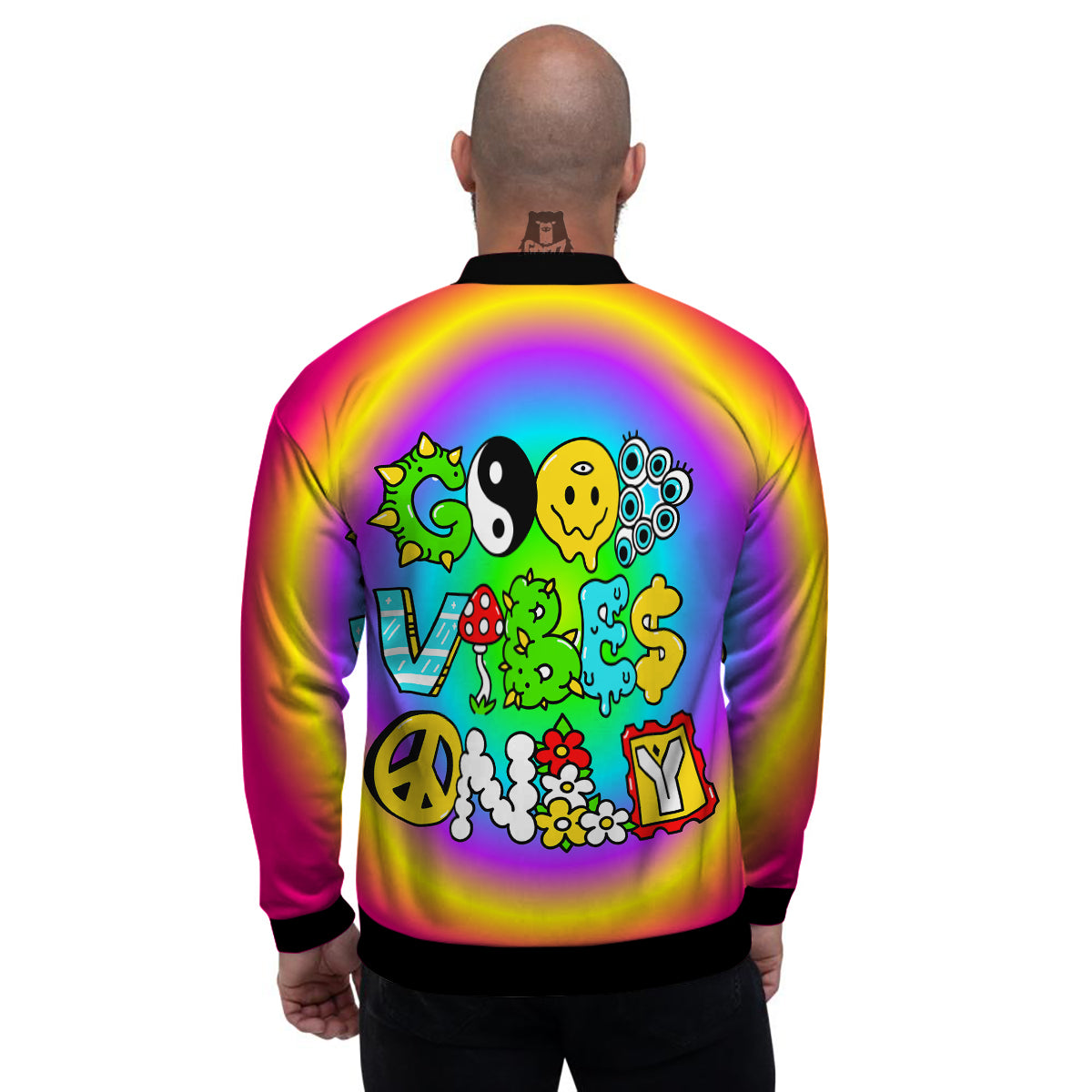 Good Vibes Only Quote Trippy Psychedelic Print Men's Bomber Jacket-grizzshop