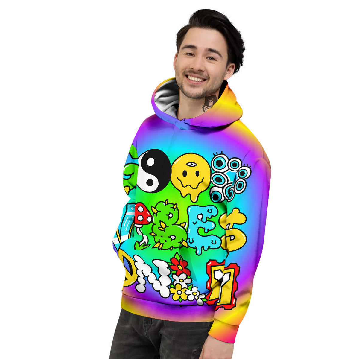Good Vibes Only Quote Trippy Psychedelic Print Men's Hoodie-grizzshop