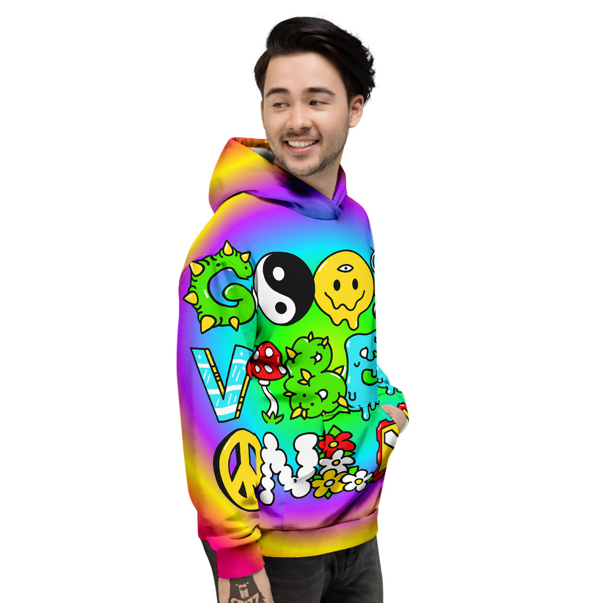 Good Vibes Only Quote Trippy Psychedelic Print Men's Hoodie-grizzshop