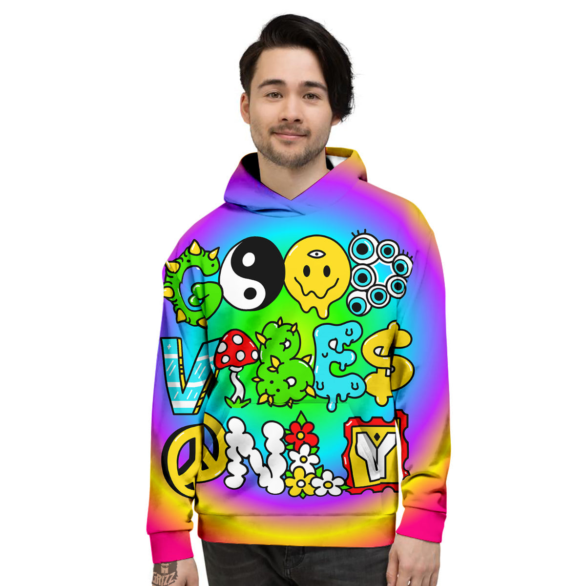 Good Vibes Only Quote Trippy Psychedelic Print Men's Hoodie-grizzshop