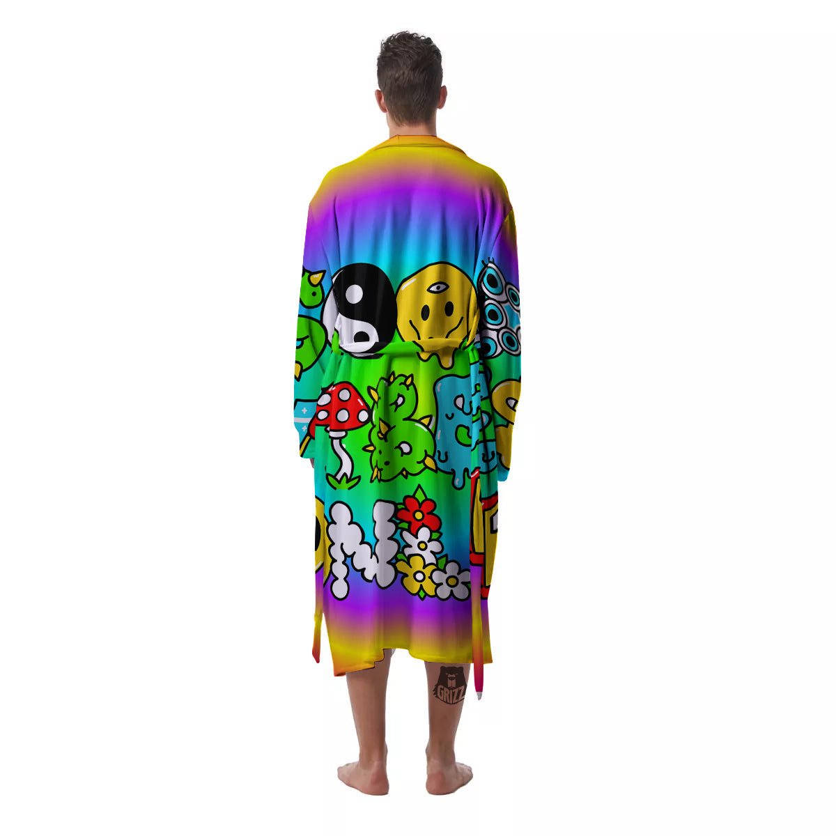 Good Vibes Only Quote Trippy Psychedelic Print Men's Robe-grizzshop