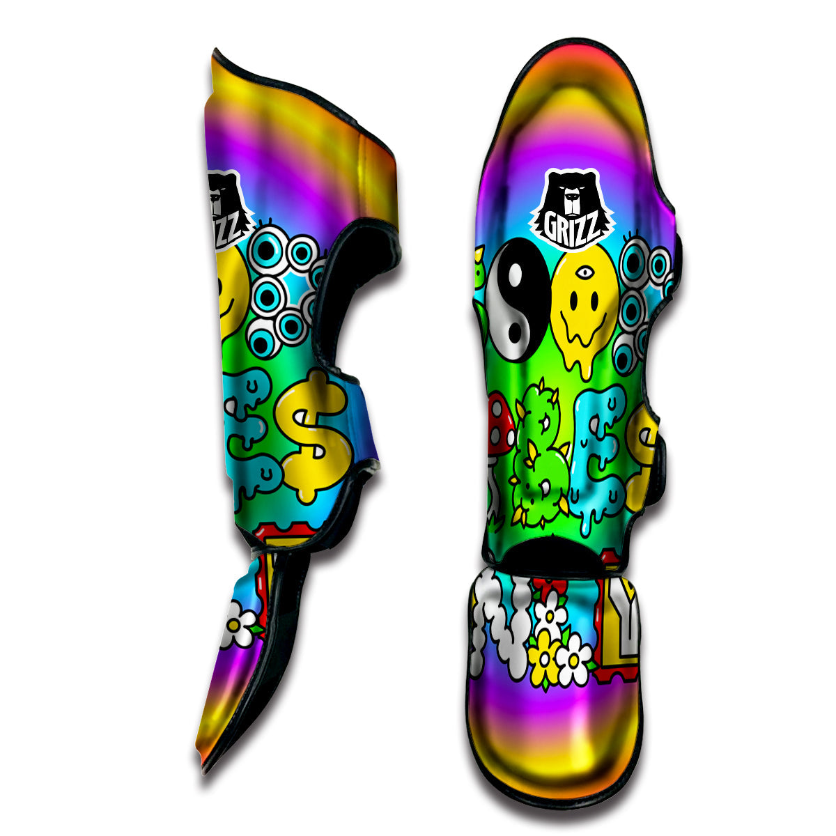 Good Vibes Only Quote Trippy Psychedelic Print Muay Thai Shin Guards-grizzshop
