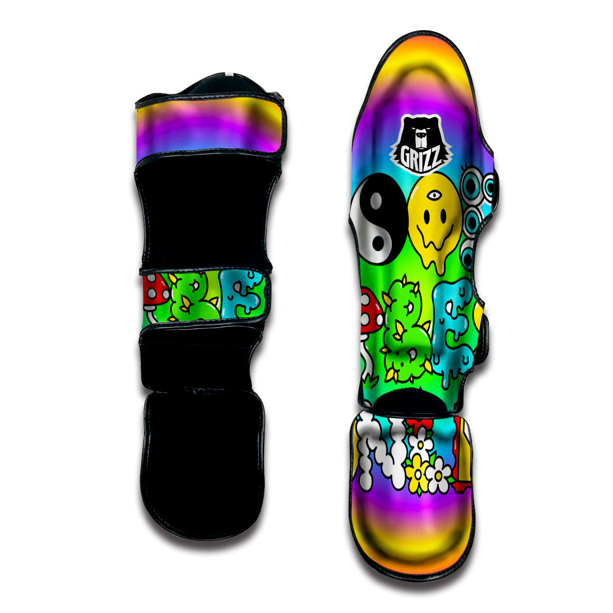 Good Vibes Only Quote Trippy Psychedelic Print Muay Thai Shin Guards-grizzshop