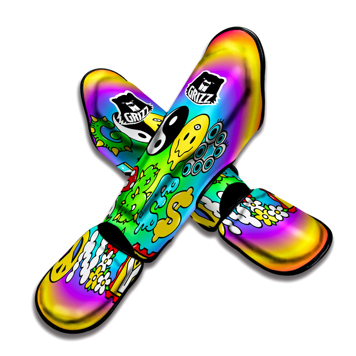 Good Vibes Only Quote Trippy Psychedelic Print Muay Thai Shin Guards-grizzshop