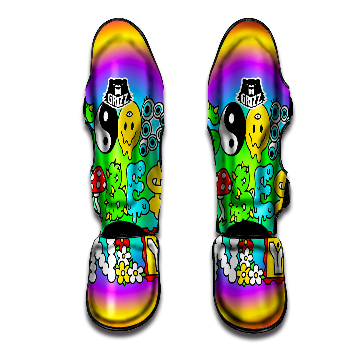 Good Vibes Only Quote Trippy Psychedelic Print Muay Thai Shin Guards-grizzshop