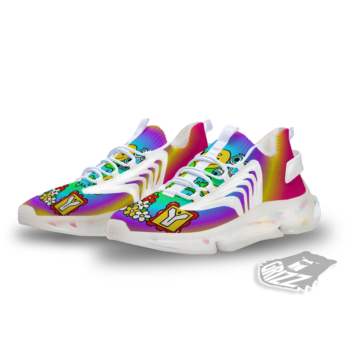 Good Vibes Only Quote Trippy Psychedelic Print White Gym Shoes-grizzshop