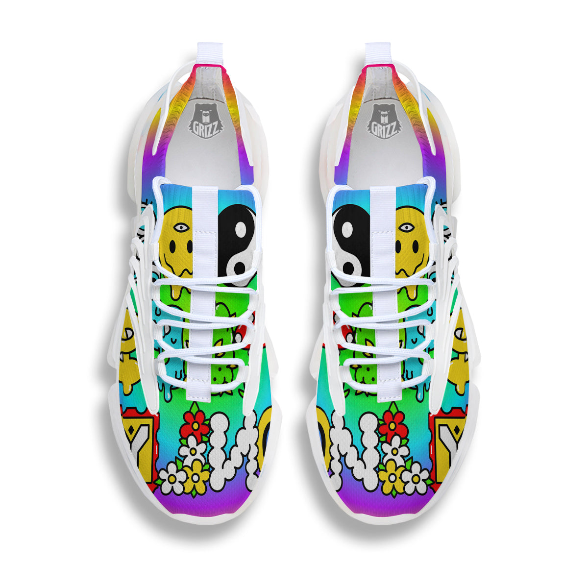 Good Vibes Only Quote Trippy Psychedelic Print White Gym Shoes-grizzshop