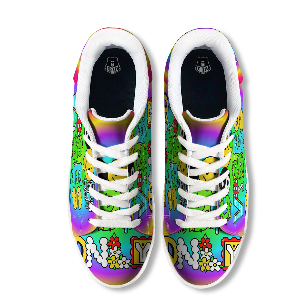Good Vibes Only Quote Trippy Psychedelic Print White Low Top Sneakers-grizzshop