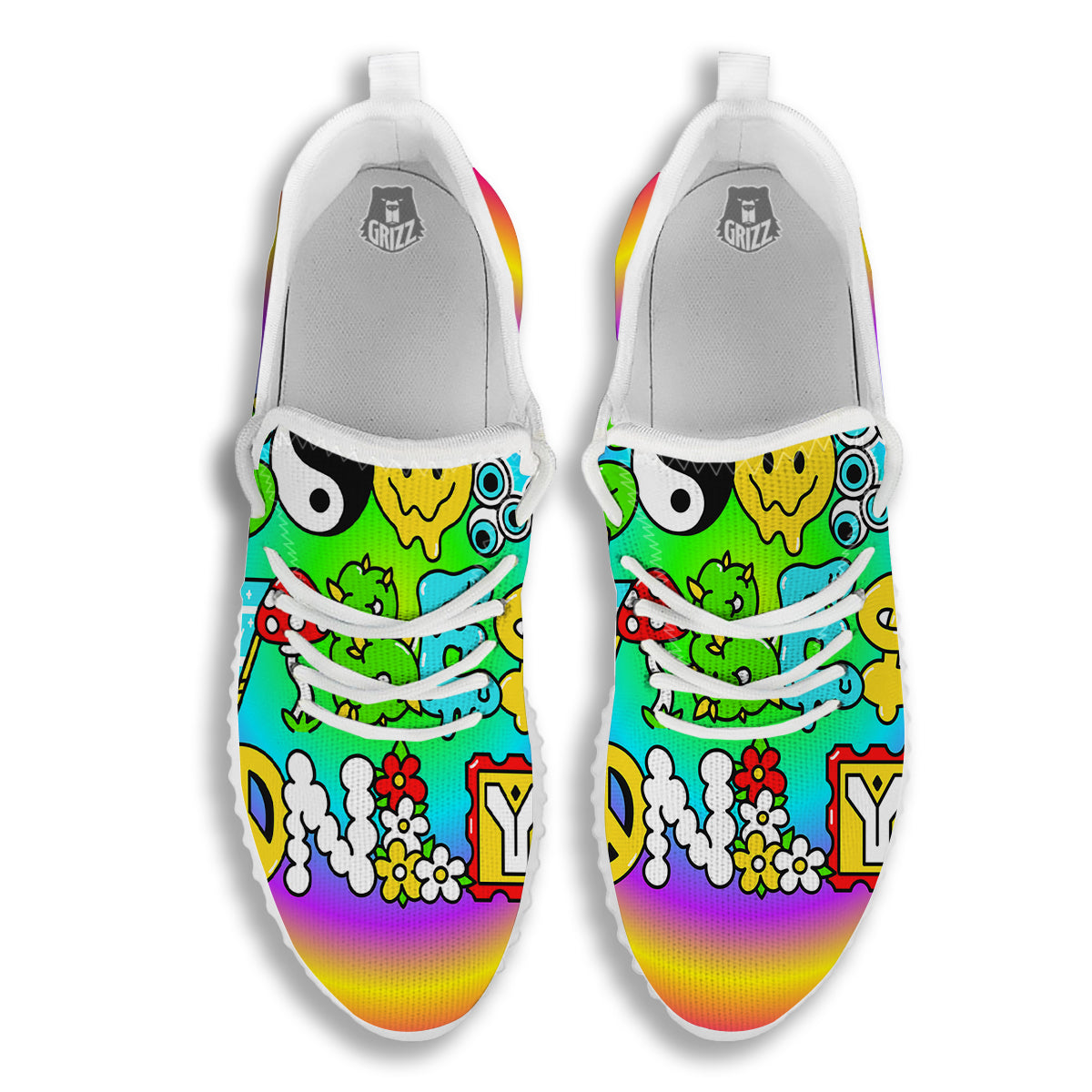 Good Vibes Only Quote Trippy Psychedelic Print White Walking Shoes-grizzshop