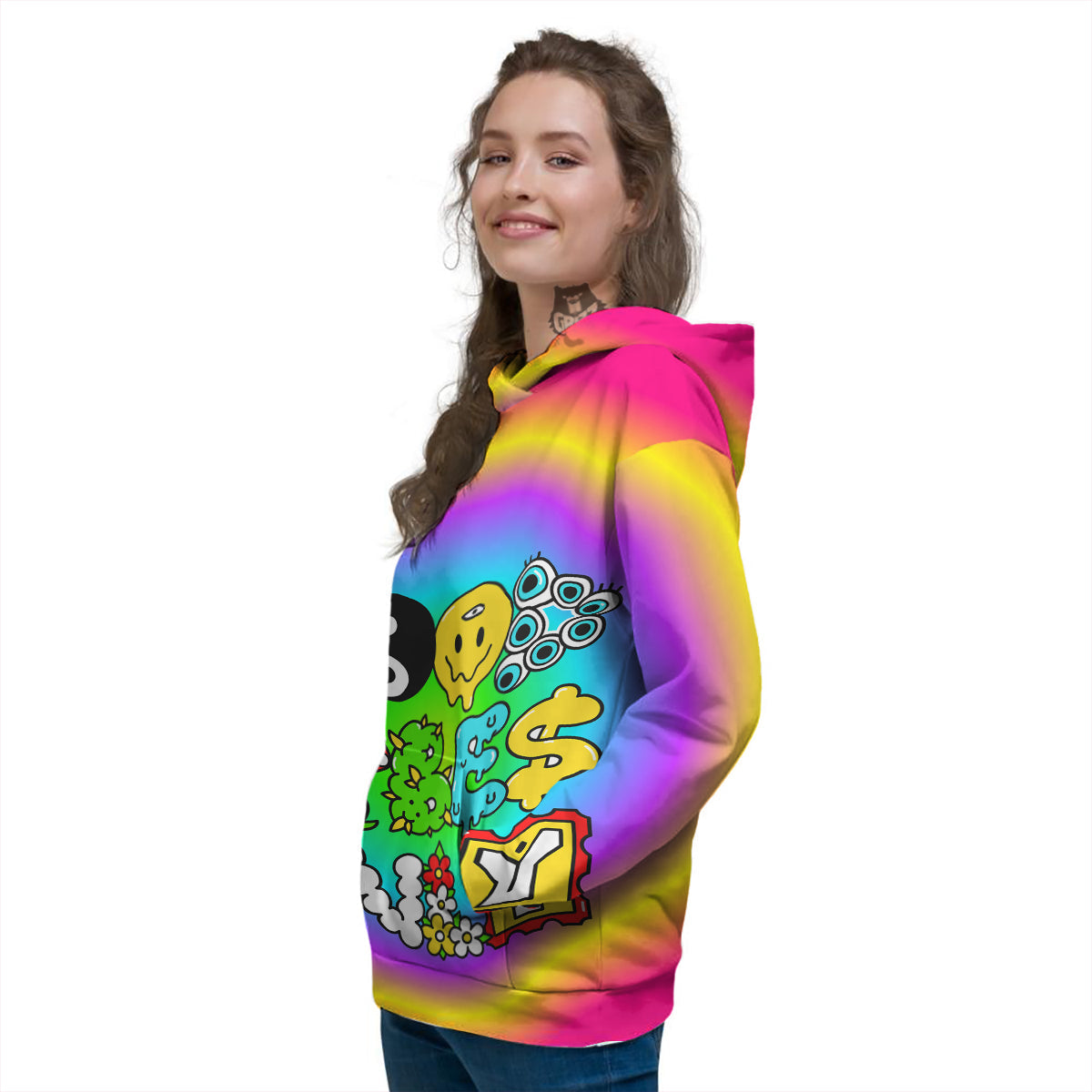 Good Vibes Only Quote Trippy Psychedelic Print Women's Hoodie-grizzshop