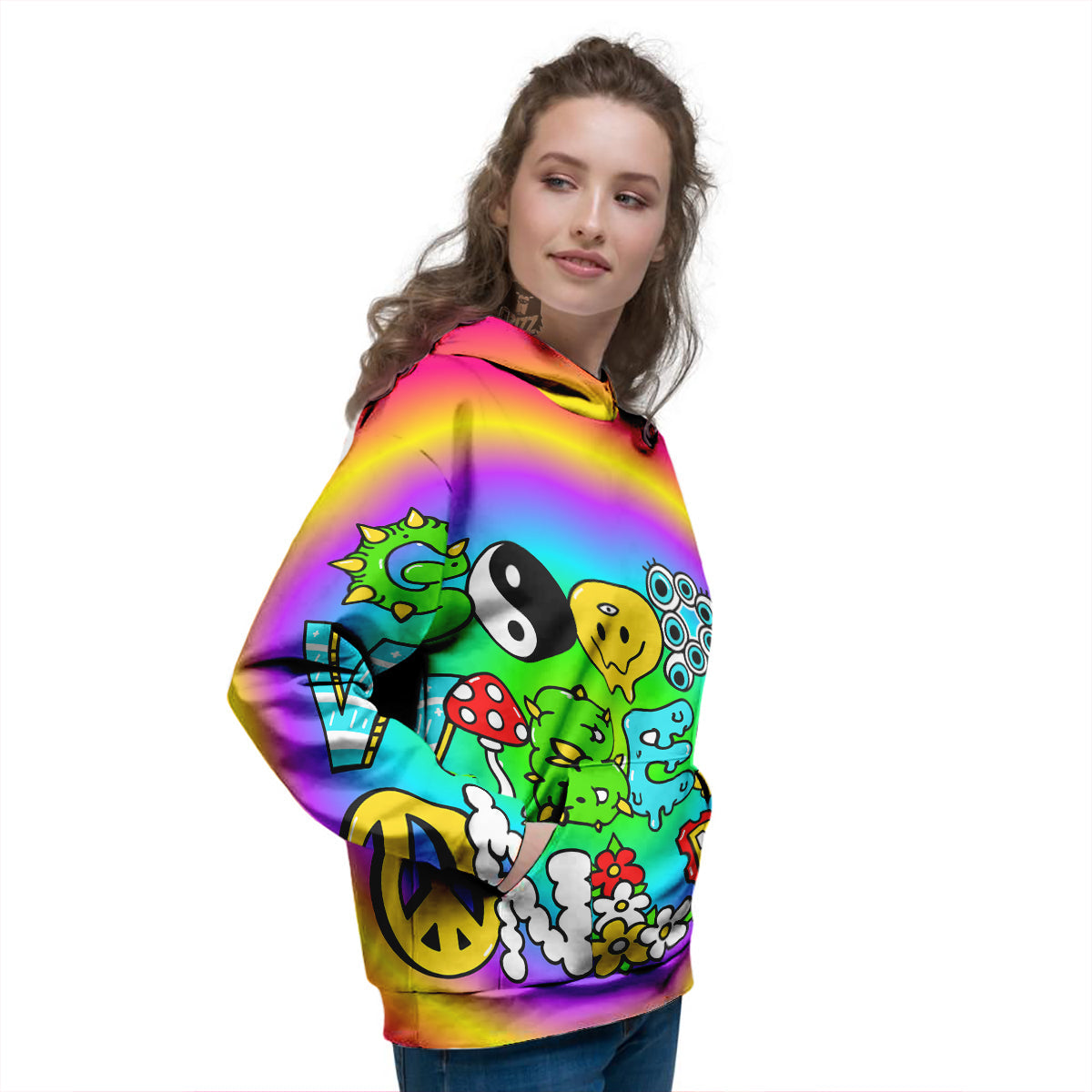 Good Vibes Only Quote Trippy Psychedelic Print Women's Hoodie-grizzshop