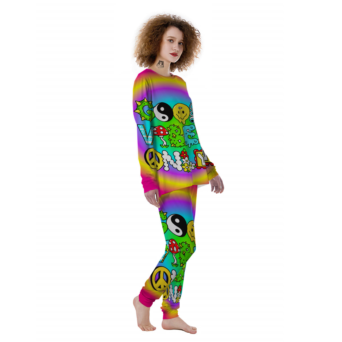Good Vibes Only Quote Trippy Psychedelic Print Women's Pajamas-grizzshop