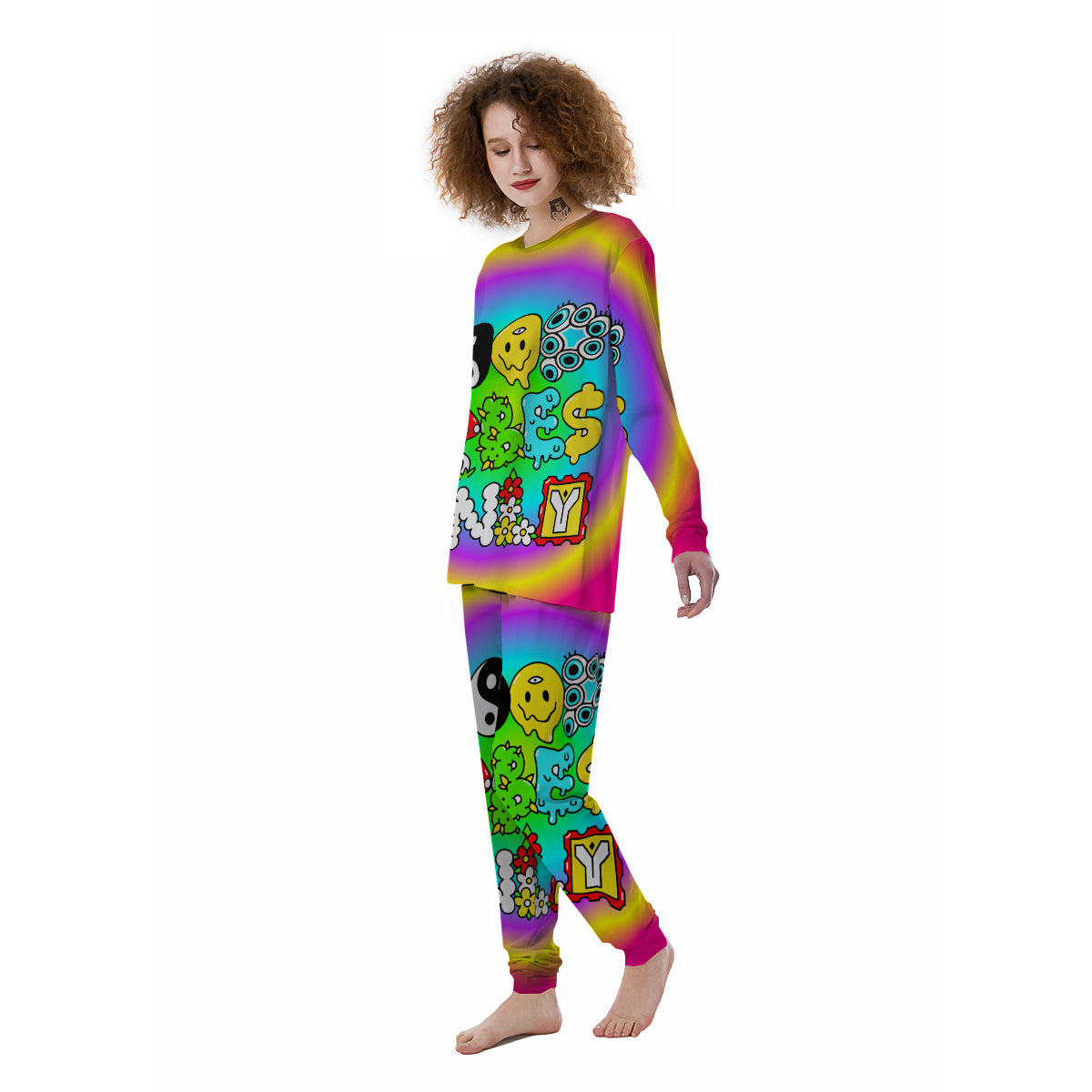 Good Vibes Only Quote Trippy Psychedelic Print Women's Pajamas-grizzshop