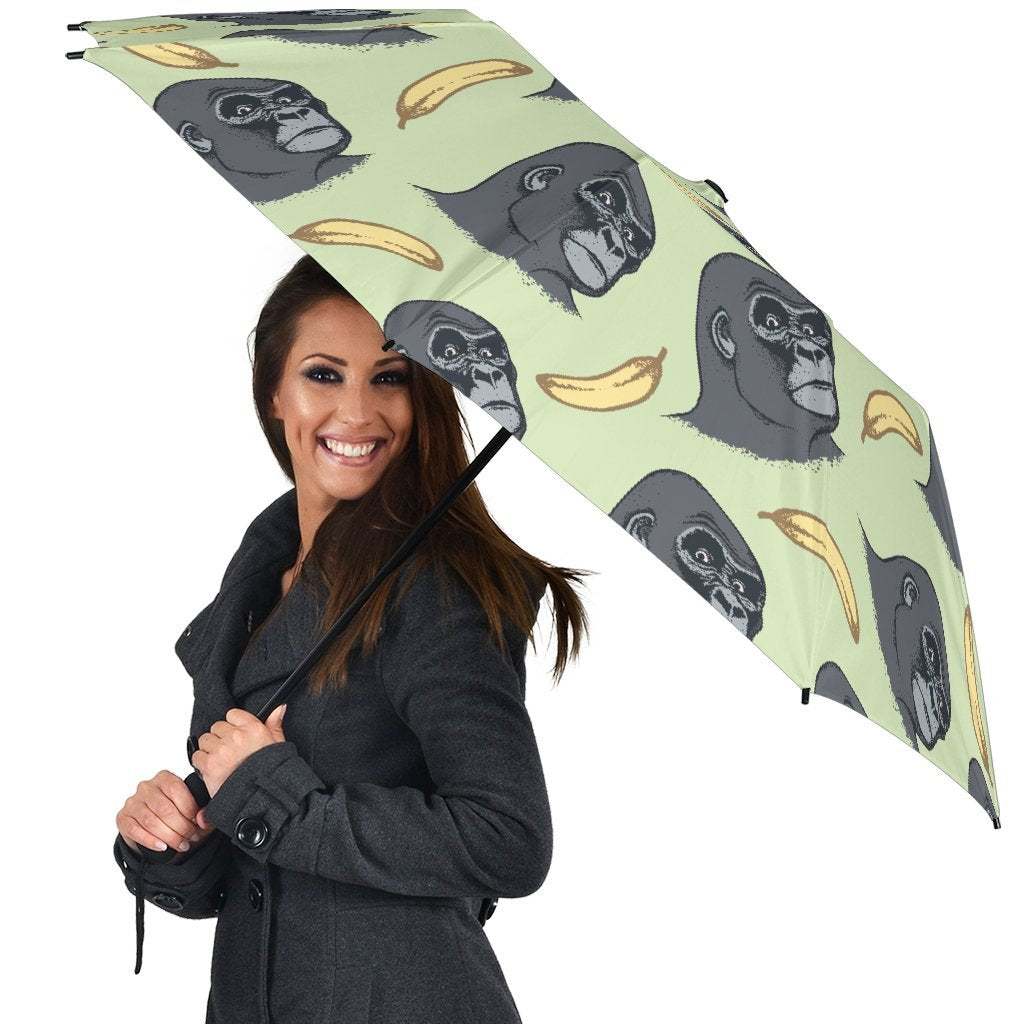 Gorilla Banana Pattern Print Automatic Foldable Umbrella-grizzshop