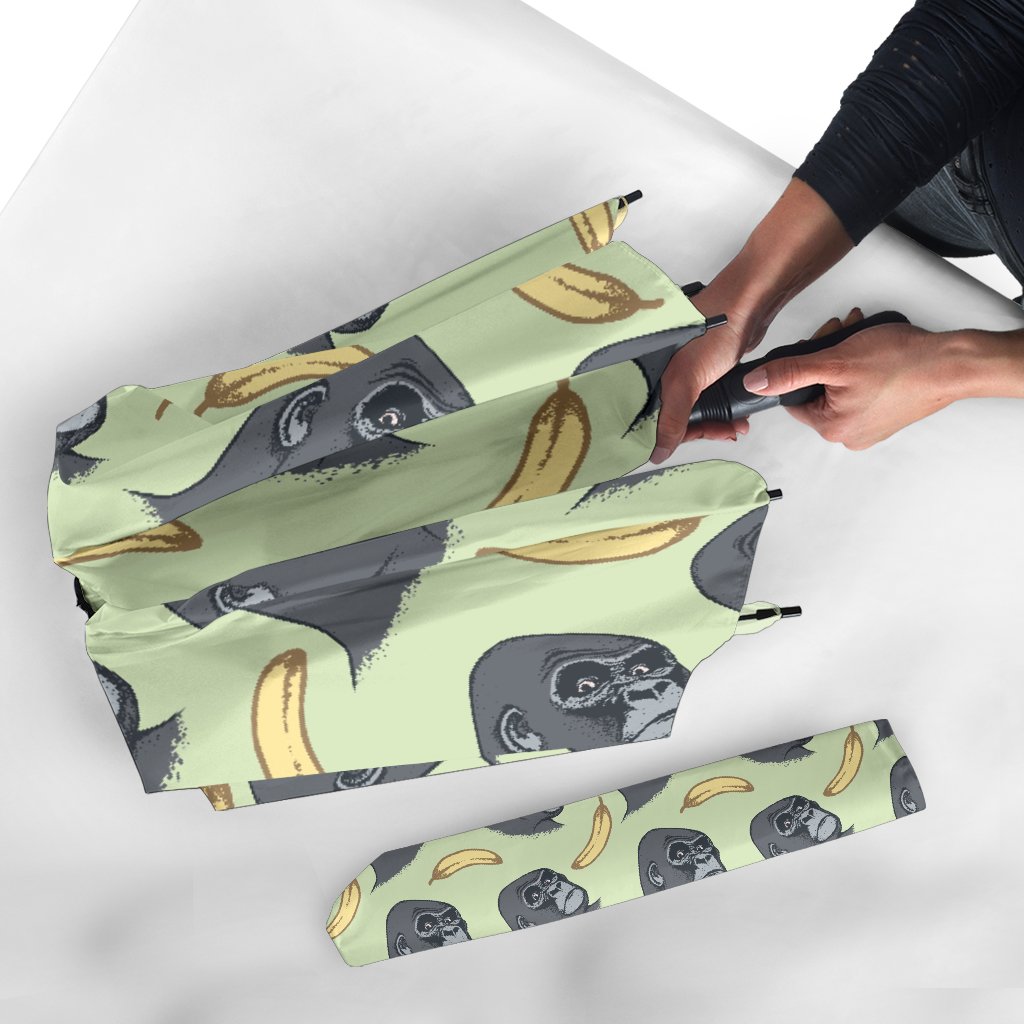 Gorilla Banana Pattern Print Automatic Foldable Umbrella-grizzshop