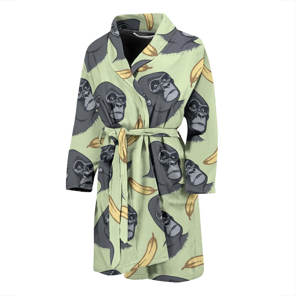 Gorilla Banana Pattern Print Men Long Robe-grizzshop