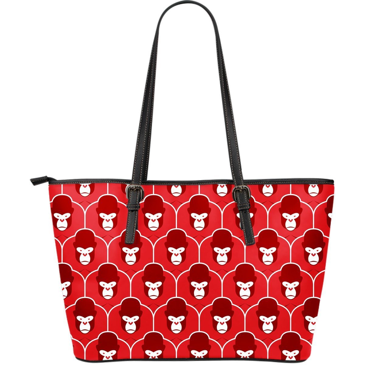 Gorilla Red Pattern Print Leather Tote Bag-grizzshop