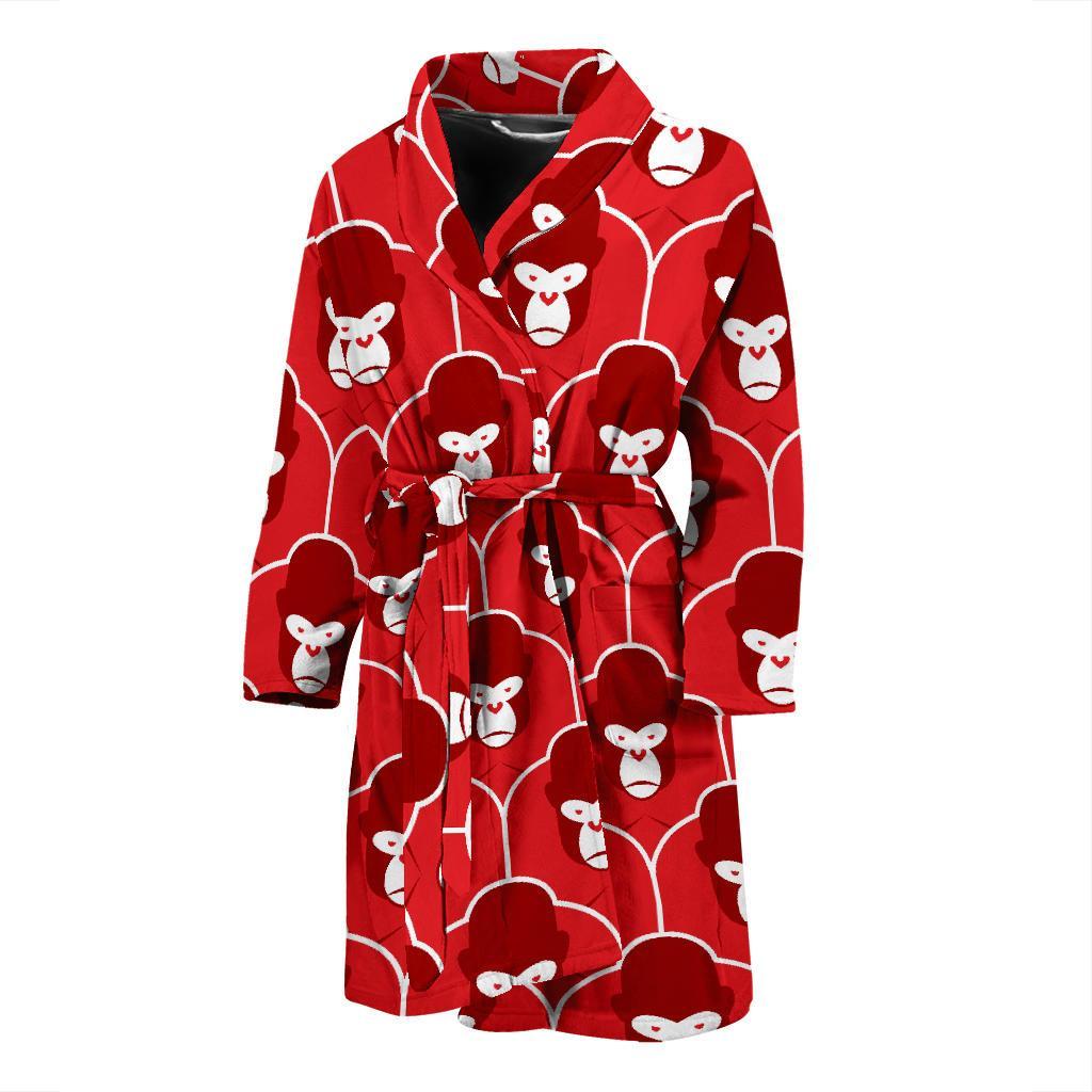 Gorilla Red Pattern Print Men Long Robe-grizzshop