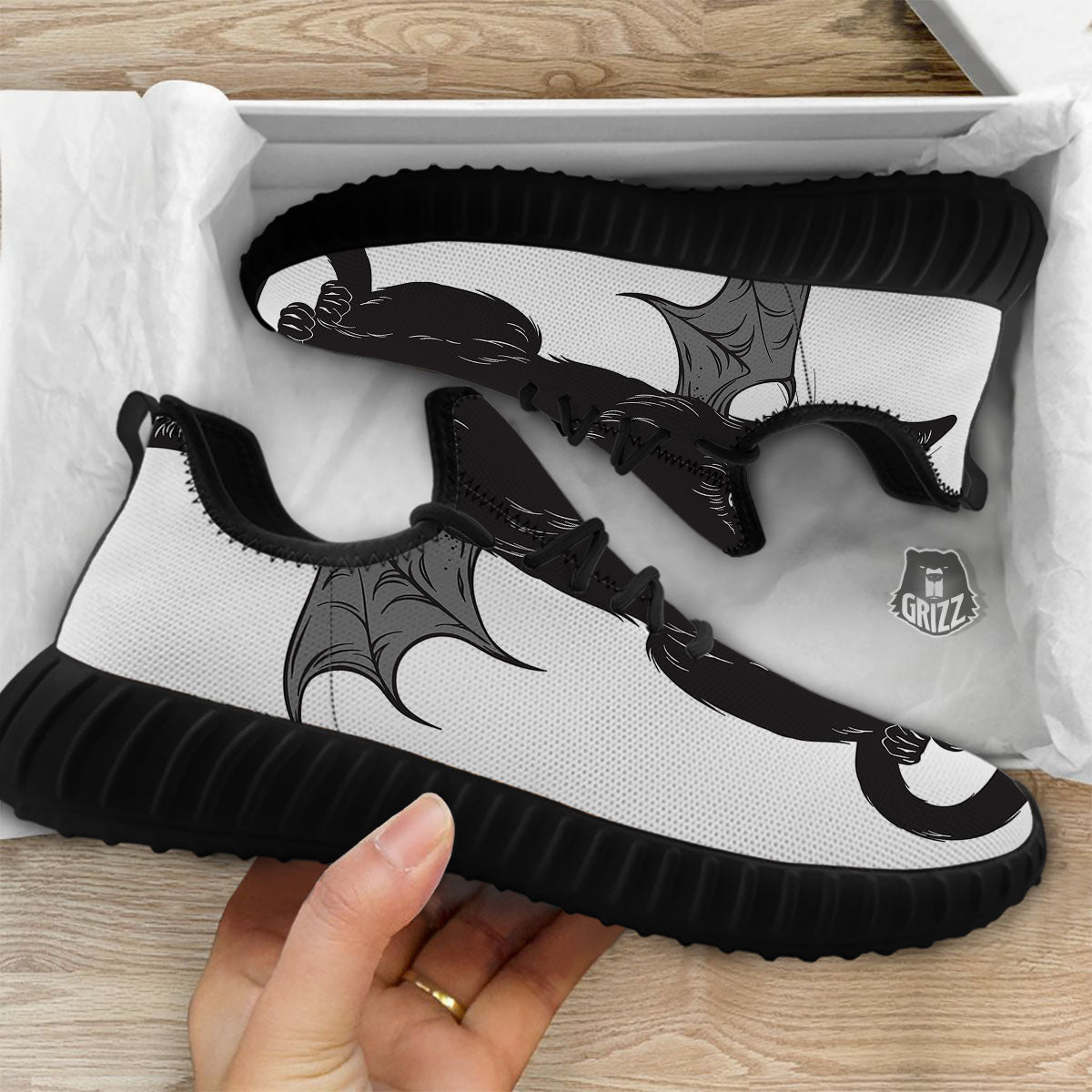 Gothic Wiccan Cat White And Black Print Black Walking Shoes-grizzshop