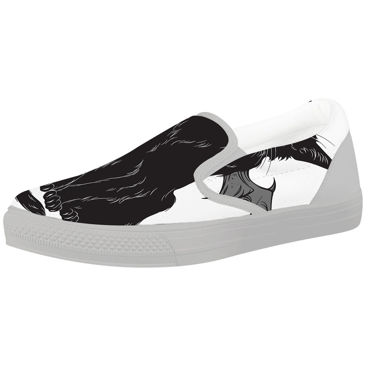 Gothic Wiccan Cat White And Black Print White Slip On Shoes-grizzshop