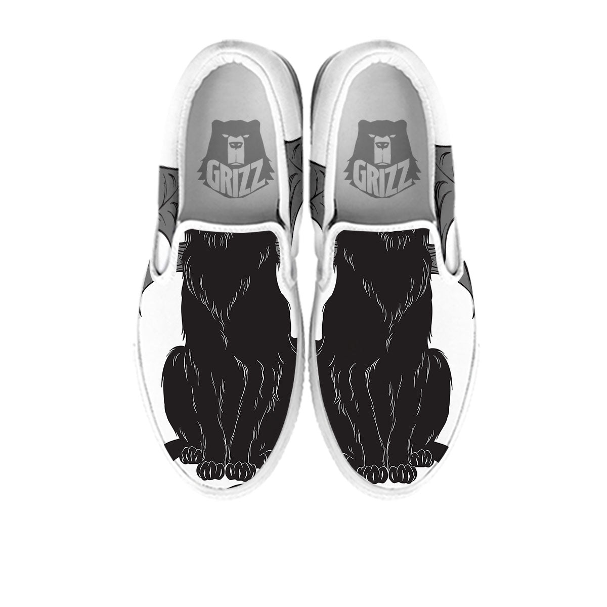 Gothic Wiccan Cat White And Black Print White Slip On Shoes-grizzshop