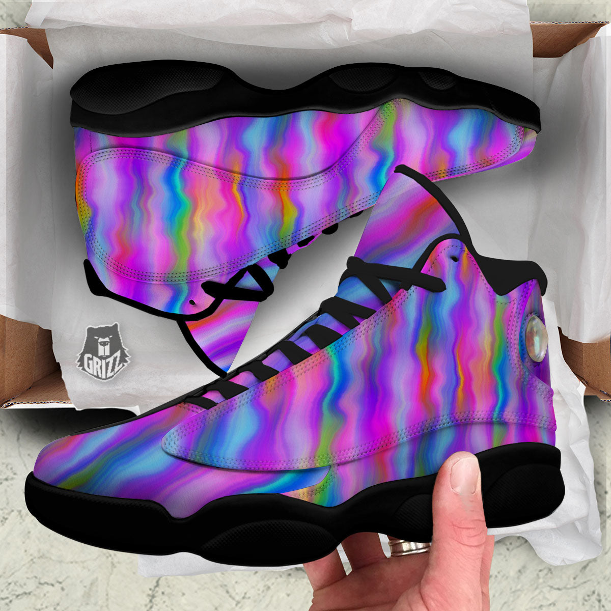 Gradient Psychedelic Print Pattern Black Basketball Shoes-grizzshop