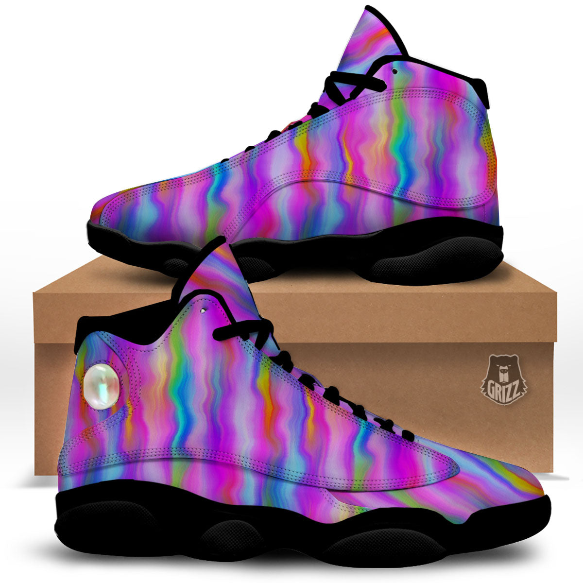 Gradient Psychedelic Print Pattern Black Basketball Shoes-grizzshop