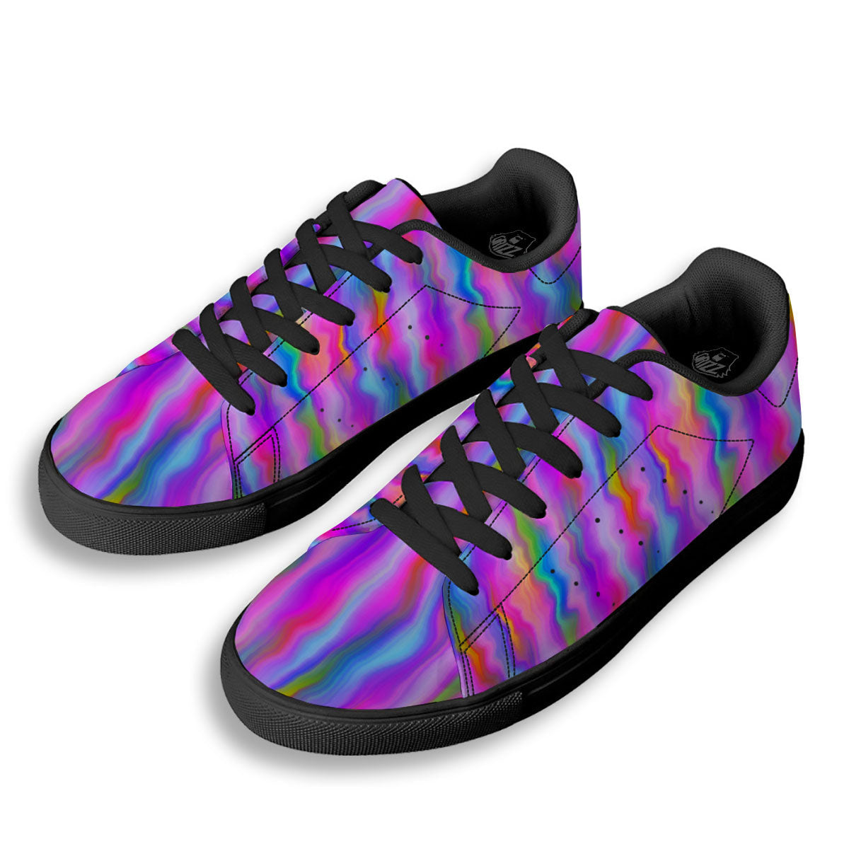 Gradient Psychedelic Print Pattern Black Low Top Sneakers-grizzshop
