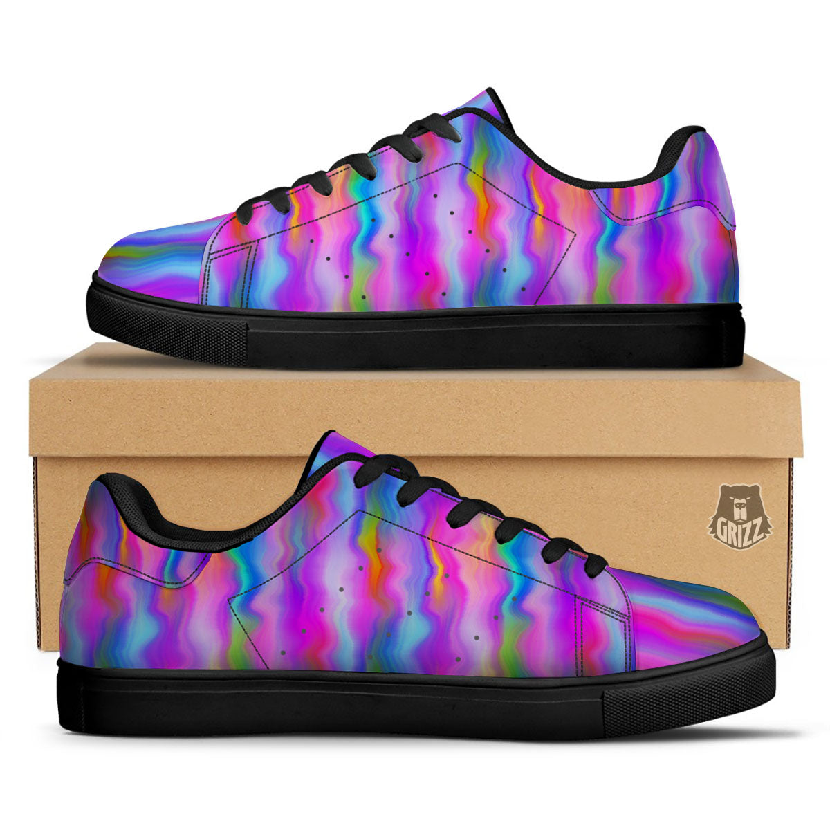Gradient Psychedelic Print Pattern Black Low Top Sneakers-grizzshop