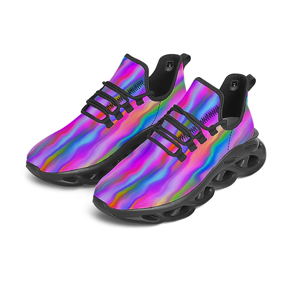Gradient Psychedelic Print Pattern Black Running Shoes-grizzshop