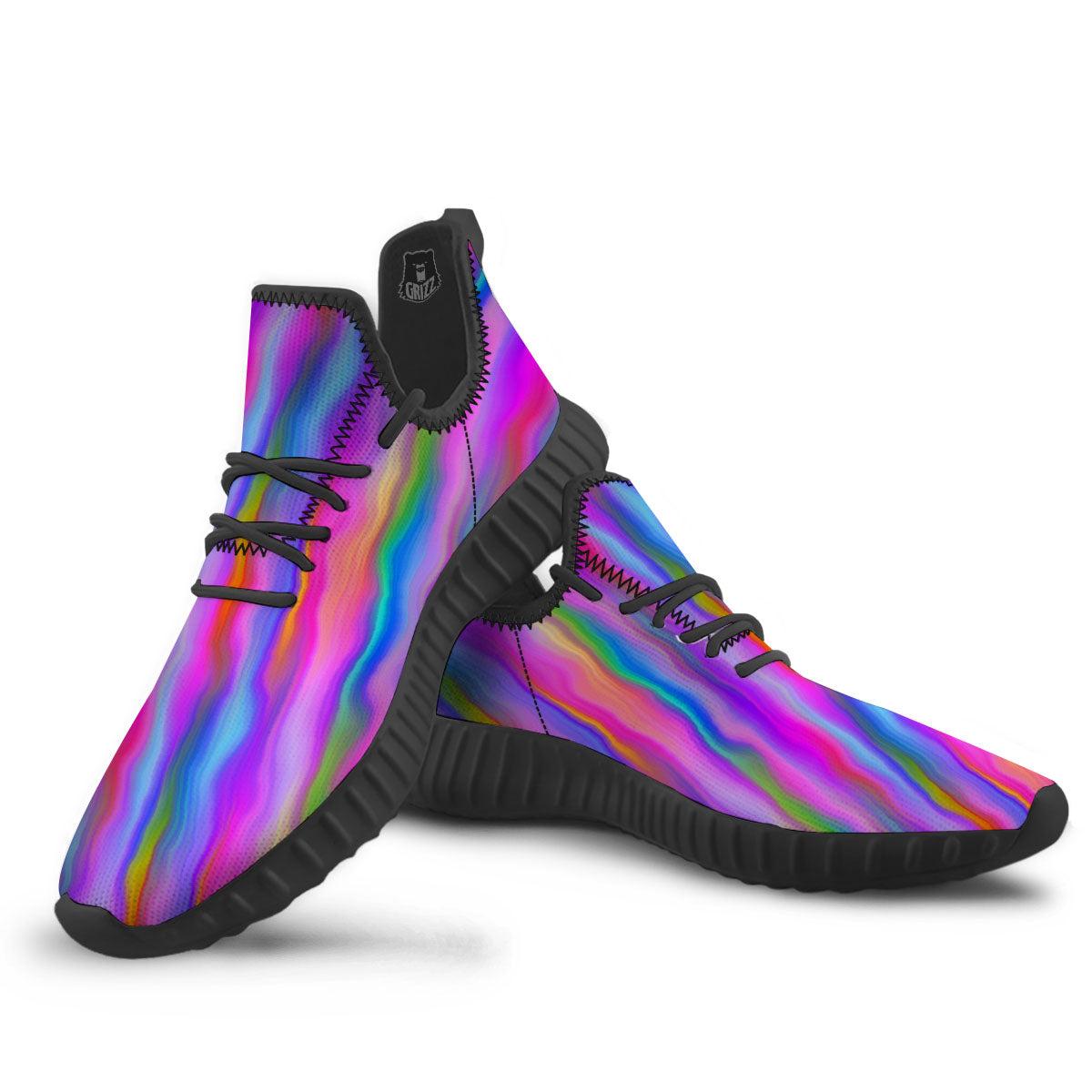 Gradient Psychedelic Print Pattern Black Walking Shoes-grizzshop
