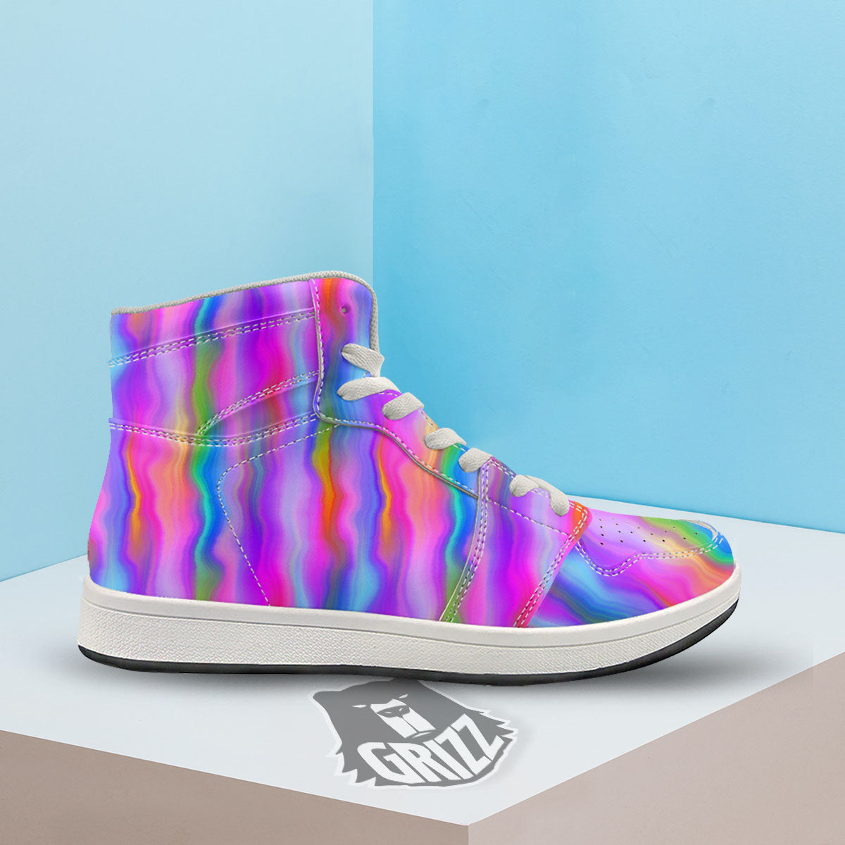 Gradient Psychedelic Print Pattern High Top Sneakers-grizzshop