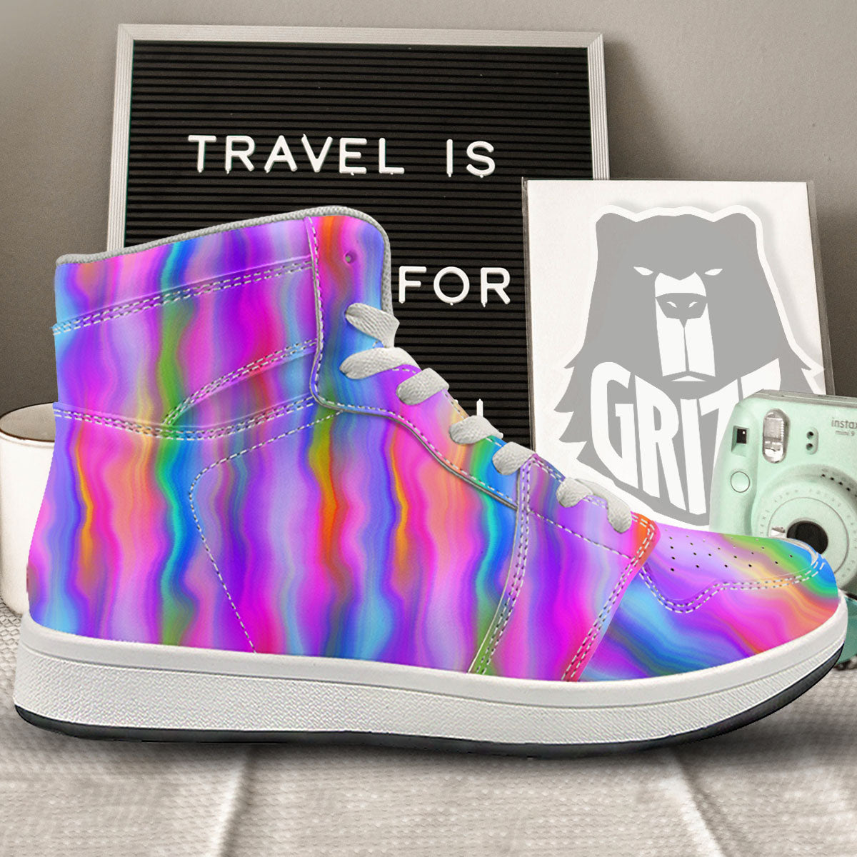 Gradient Psychedelic Print Pattern High Top Sneakers-grizzshop