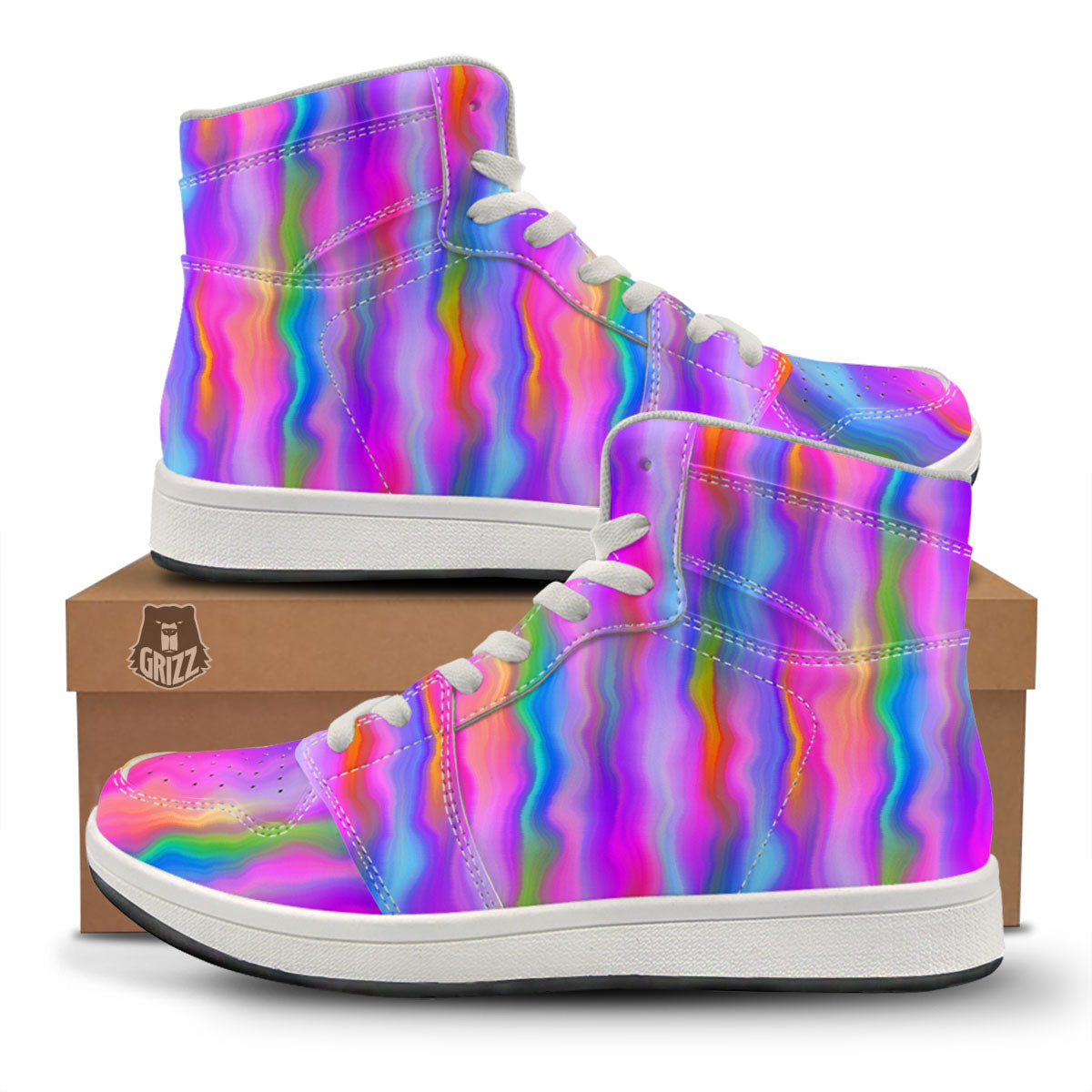 Gradient Psychedelic Print Pattern High Top Sneakers-grizzshop